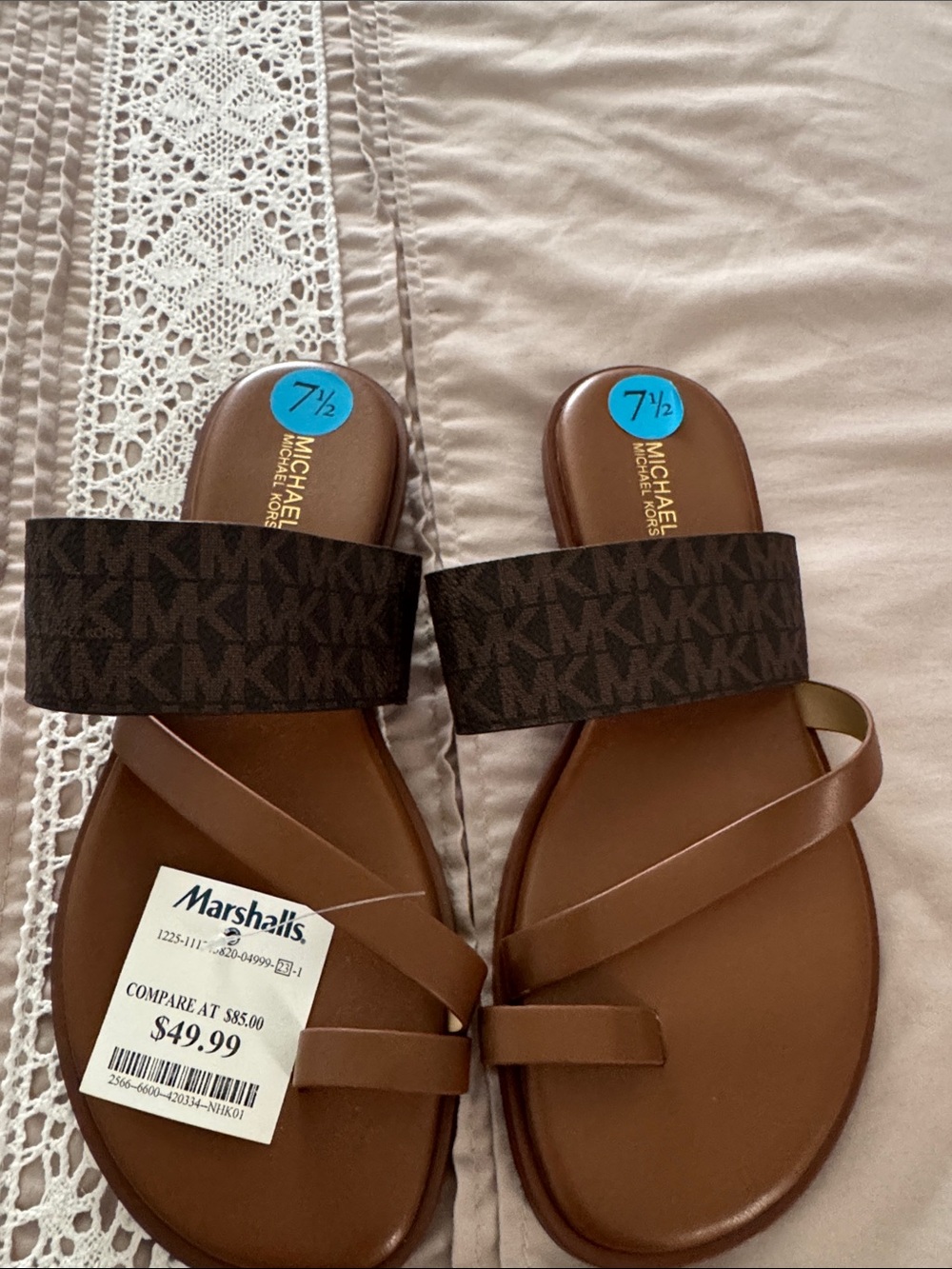 Michael Kors Brown Logo Strap Slide Sandals